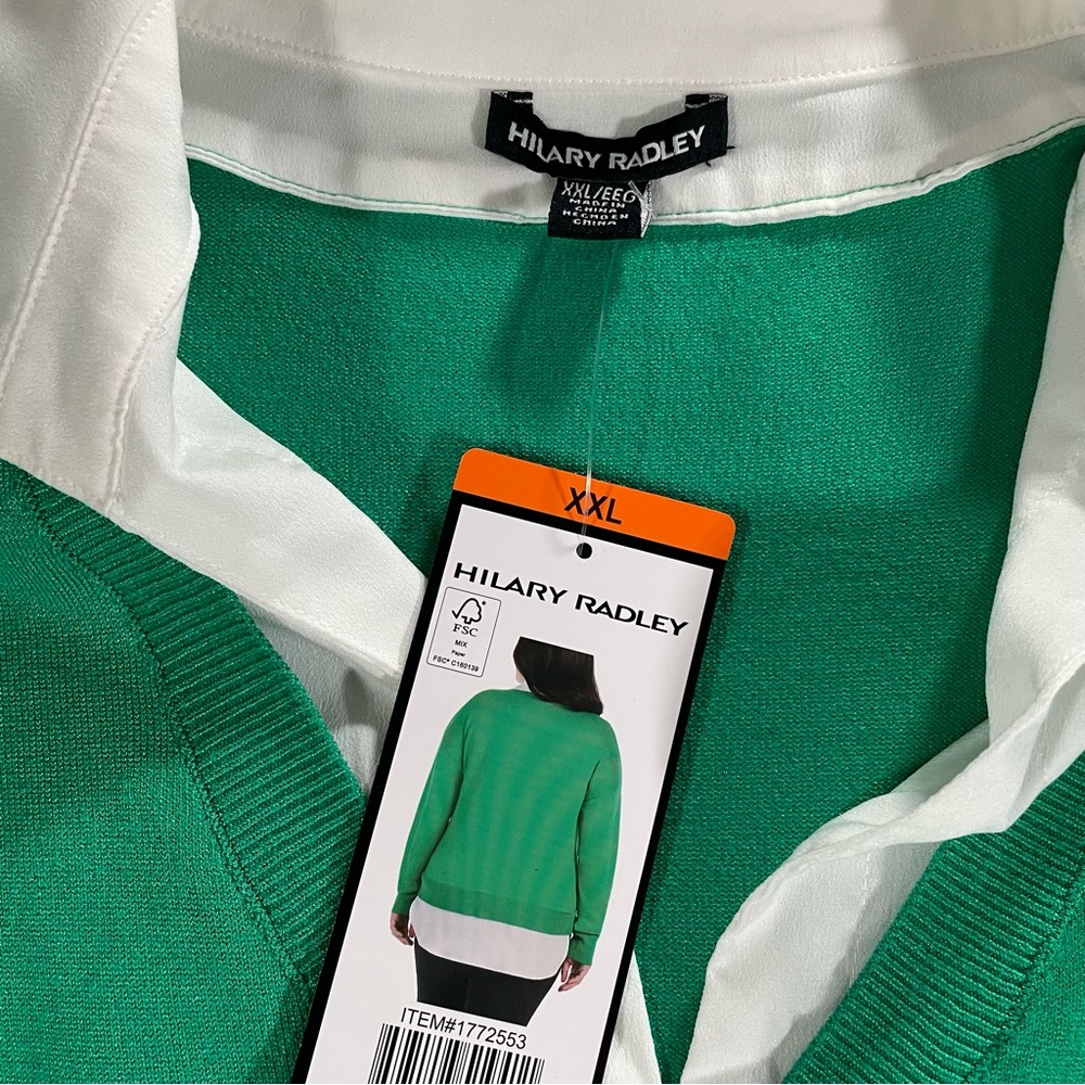 Hilary Radley Emerald Sweater with White Collar - XXL - Picture 4 of 7